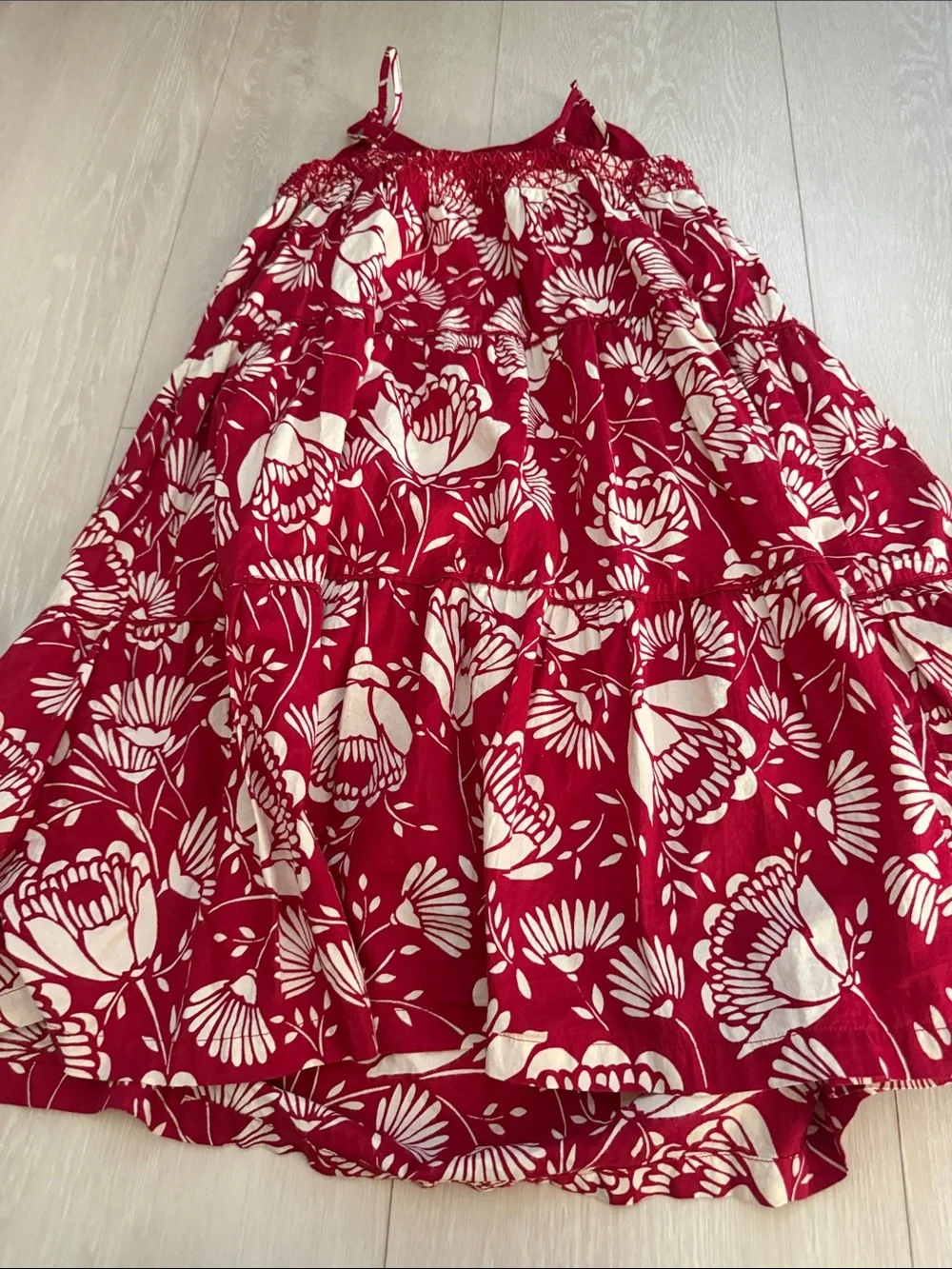 GAP Red and White Floral Tiered Sundress with Smocked Bodice